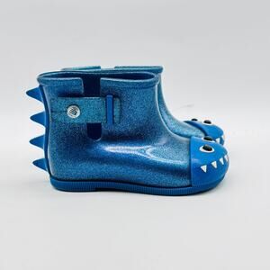 Mini Melissa Shoes Girls 7C Blue Boots Monster Dinosaur Rainboots Fabula Glitter